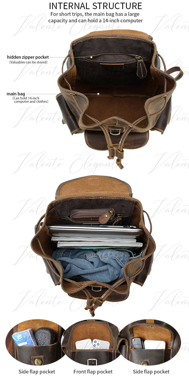 Ryggsekk av lær Valente Elegante® - Valente Elegante Leather