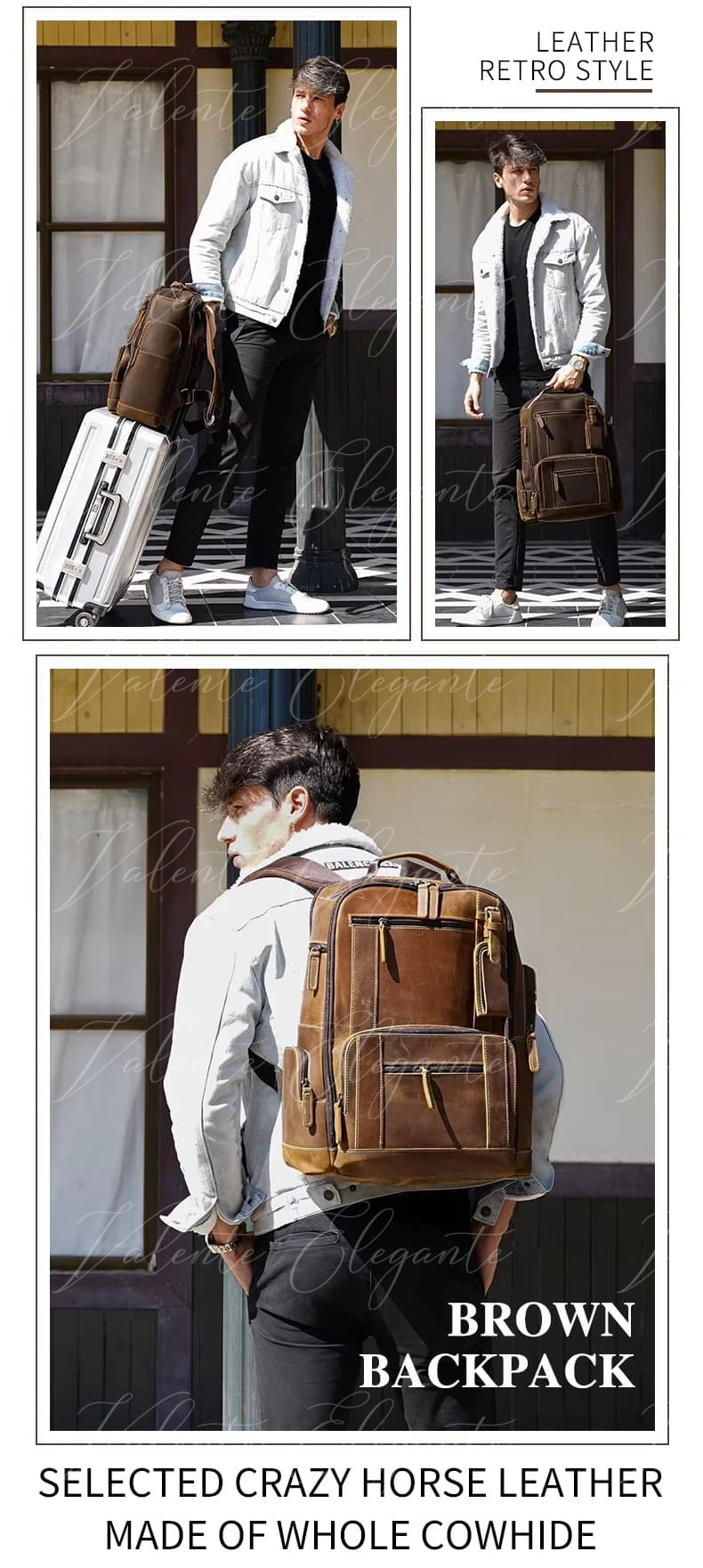 Ryggsekk av lær Valente Elegante